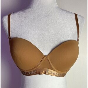 Bebe Bronze Strapless Convertible‎ Strap (removable) Push Up Wireless Bra 38C